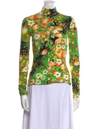 Pre-owned Rosetta Getty Floral Print Mock Neck Blouse In Green