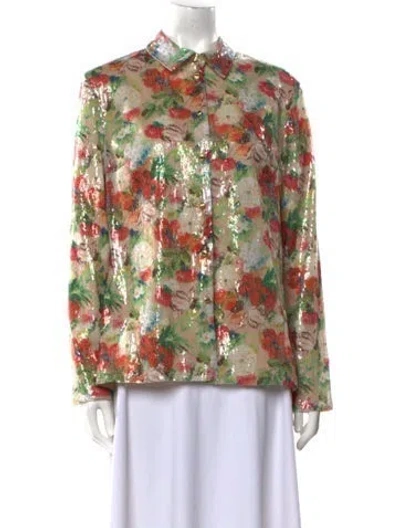 Pre-owned Rosetta Getty Floral Print Mock Neck Blouse W/ Tags In Multi