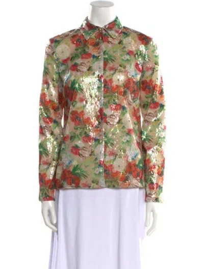 Pre-owned Rosetta Getty Floral Print Mock Neck Blouse W/ Tags In Multi