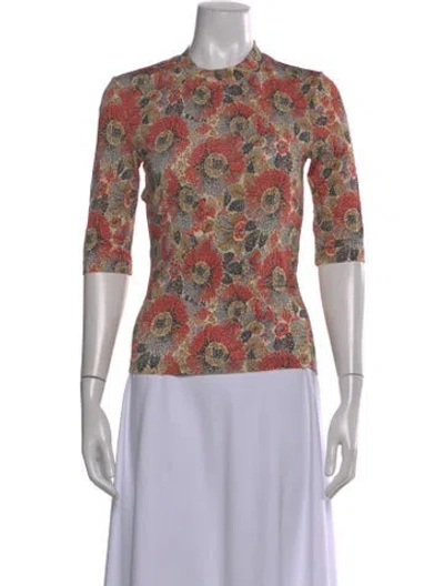 Pre-owned Rosetta Getty Floral Print Mock Neck Top In Orange