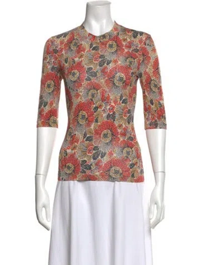 Pre-owned Rosetta Getty Floral Print Mock Neck Top In Red