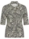 Rosetta Getty Floral-print Polo Top In Black