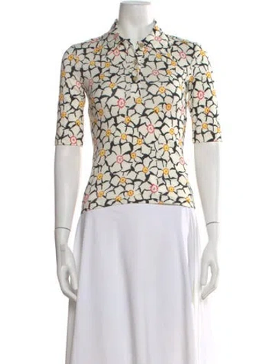 Pre-owned Rosetta Getty Floral Print Short Sleeve Polo W/ Tags In Neutral