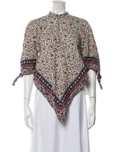 Pre-owned Rosetta Getty Floral Print Three-quarter Sleeve Top In White