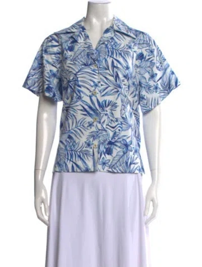 Pre-owned Rosetta Getty Floral Print V-neck Button-up Top In White