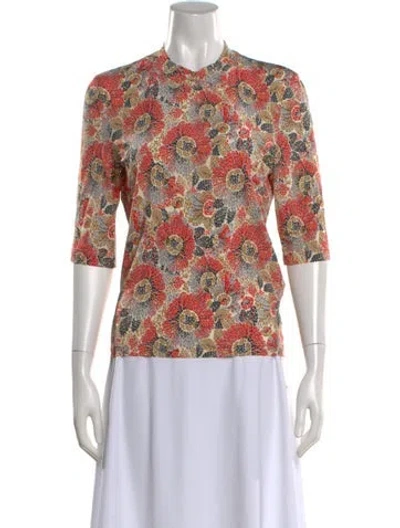 Pre-owned Rosetta Getty Floral Print V-neck Top In Red