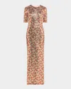 Rosetta Getty Flower Sequin Short Sleeve T-shirt Gown In Multi
