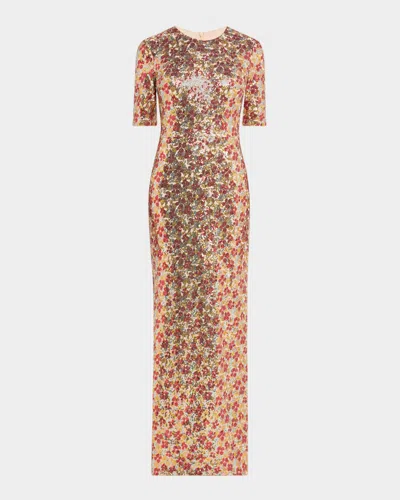 Rosetta Getty Flower Sequin Short Sleeve T-shirt Gown In Multi