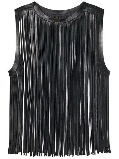 Rosetta Getty Fringe Leather Top In Black