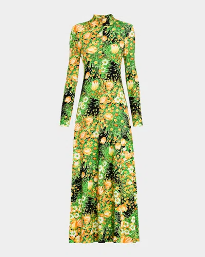 ROSETTA GETTY GARDEN FLORAL-PRINT TURTLENECK ZIP MAXI DRESS