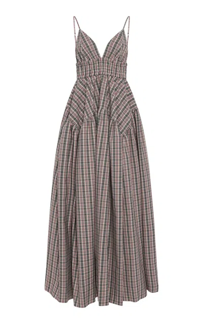 Rosetta Getty Plaid Gathered Peplum Maxi Camisole Dress In Multi