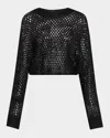 Rosetta Getty Hand Knit Mesh Dolman-sleeve Crop Sweater In Black