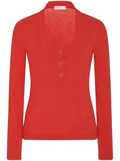 Rosetta Getty Organic Cotton Henley Top In Red