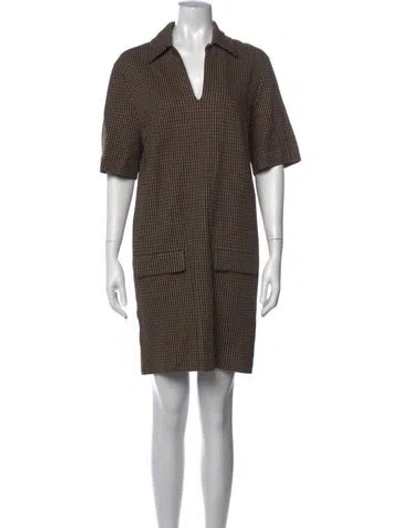 Pre-owned Rosetta Getty Houndstooth Print Knee-length Dress W/ Tags In Brown