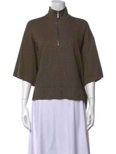 Pre-owned Rosetta Getty Houndstooth Print Mock Neck Top In Brown