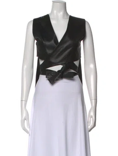 Pre-owned Rosetta Getty Lamb Leather V-neck Top In Black