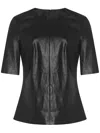 Rosetta Getty Leather Crew-neck T-shirt In Black