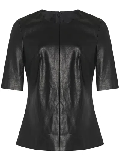 Rosetta Getty Leather Crew-neck T-shirt In Black