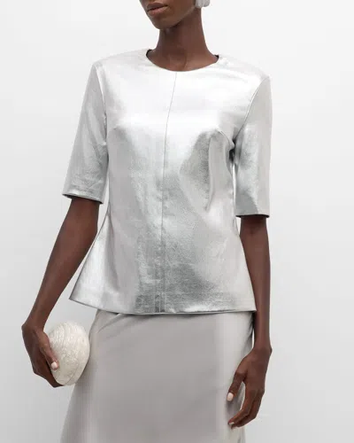 Rosetta Getty Leather Fitted T-shirt In Silver