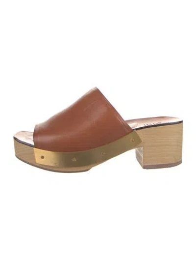 Pre-owned Rosetta Getty Leather Slides In Brown