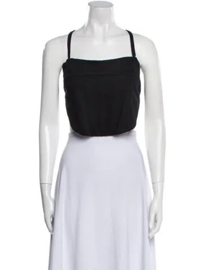 Pre-owned Rosetta Getty Leather Square Neckline Crop Top In Black
