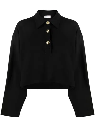 Rosetta Getty Long-sleeve Crop Polo Shirt In Black
