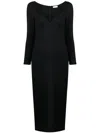 Rosetta Getty Long-sleeve Sweetheart Tea-length Dress In Black