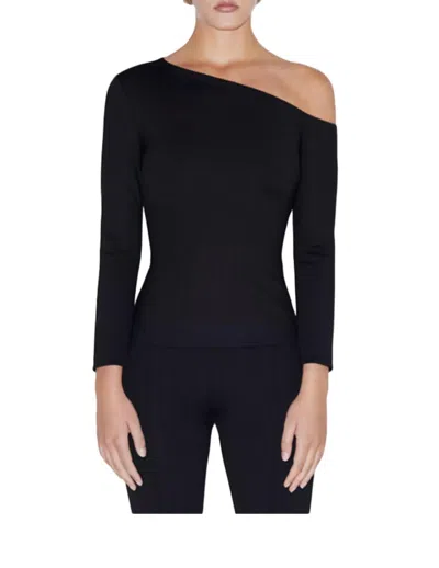 Rosetta Getty Long Sleeve Off The Shoulder Top In Parchment In Black