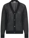 Rosetta Getty Mesh Pointelle Knit V-neck Cardigan In Black