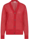 Rosetta Getty Mesh Pointelle Knit V-neck Cardigan In Red