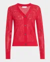 Rosetta Getty Mesh Pointelle Knit V-neck Cardigan In Red
