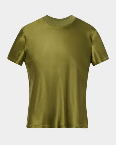 Rosetta Getty Mixed-media Bias Silk T-shirt In Green