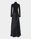 Rosetta Getty Mixed-media Turtleneck Long-sleeve Bias Gown In Black