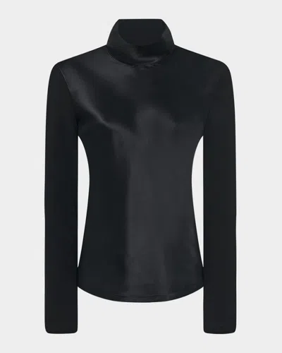 Rosetta Getty Mixed-media Turtleneck Top In Black