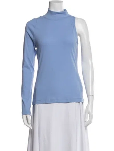 Pre-owned Rosetta Getty Mock Neck Long Sleeve Top In Blue/white