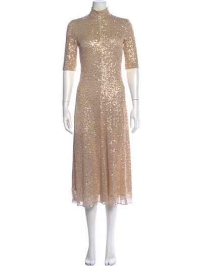 Pre-owned Rosetta Getty Mock Neck Midi Length Dress W/ Tags In Gold