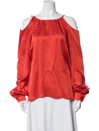 Pre-owned Rosetta Getty Off-the-shoulder Long Sleeve Blouse In Red