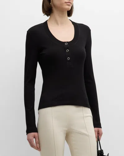 Rosetta Getty Organic Cotton Henley Top In Black