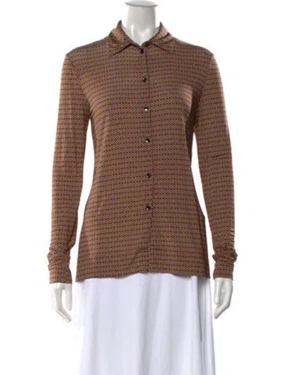 Pre-owned Rosetta Getty Patterned Long Sleeve Button-up Top In Brown