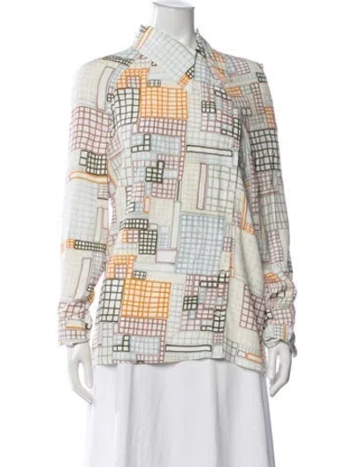 Pre-owned Rosetta Getty Patterned Long Sleeve Button-up Top In White