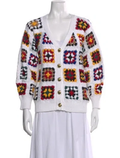 Pre-owned Rosetta Getty Patterned V-neck Sweater In White
