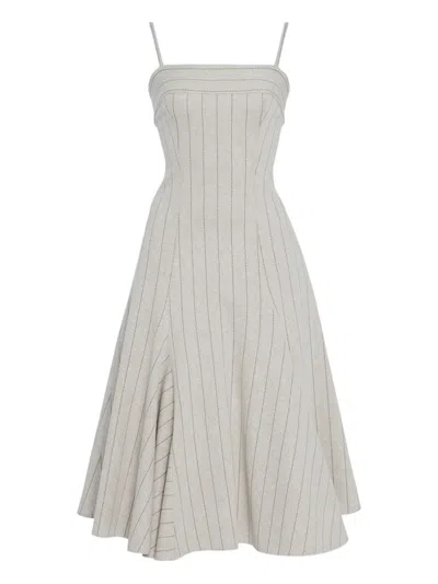 Rosetta Getty Pinstripe Godet Dress In White