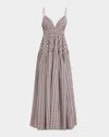 Rosetta Getty Plaid Gathered Peplum Maxi Camisole Dress In Blackwhitered