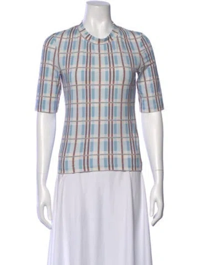 Pre-owned Rosetta Getty Plaid Print Crew Neck Top In White