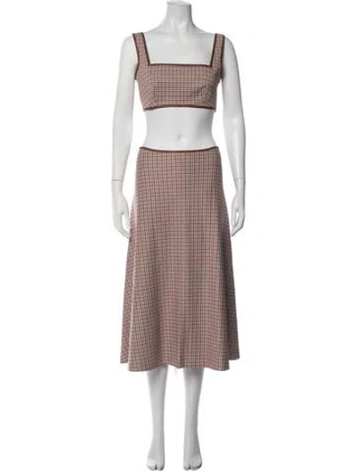 Pre-owned Rosetta Getty Plaid Print Leather Trim Embellishment Skirt Set W/ Tags In Multicolor