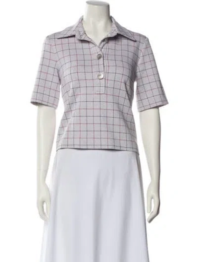 Pre-owned Rosetta Getty Plaid Print Short Sleeve Crop Top In White