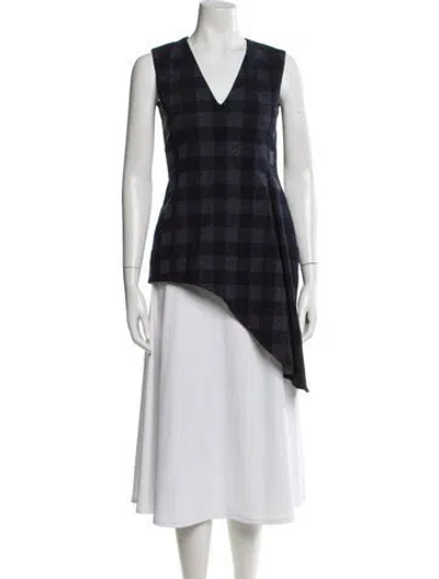 Pre-owned Rosetta Getty Plaid Print V-neck Top In Blue