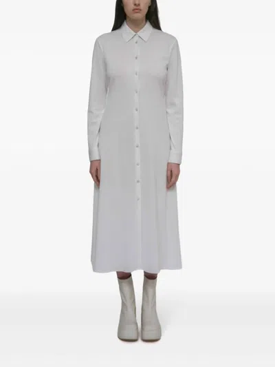 Rosetta Getty Pleated Shirtdress In White In Beige