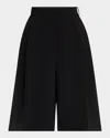 Rosetta Getty Pleated Tech Cady Wide-leg Bermuda Shorts In Black