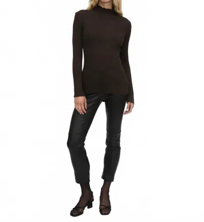 Rosetta Getty Plisse Turtleneck Top In Dark Brown
